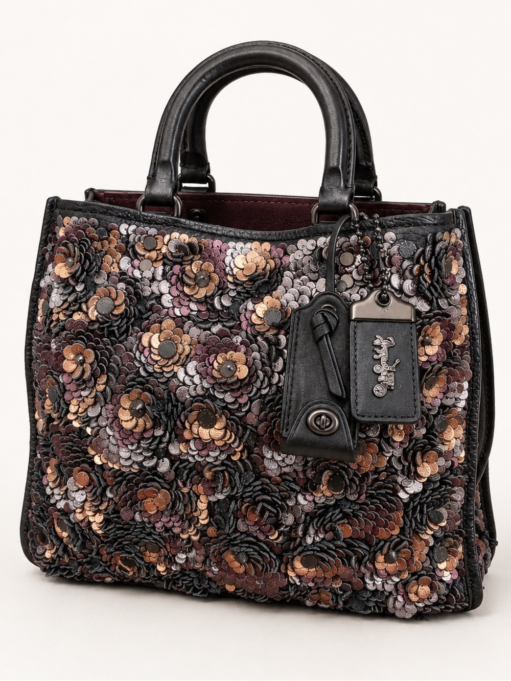 Coach Black Sequin Floral Satchel